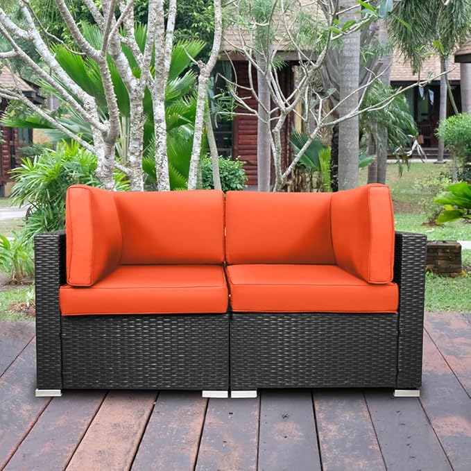 Sectional Furniture Corner Sofa,Low Back All-Weather Wicker Loveseats Outdoor