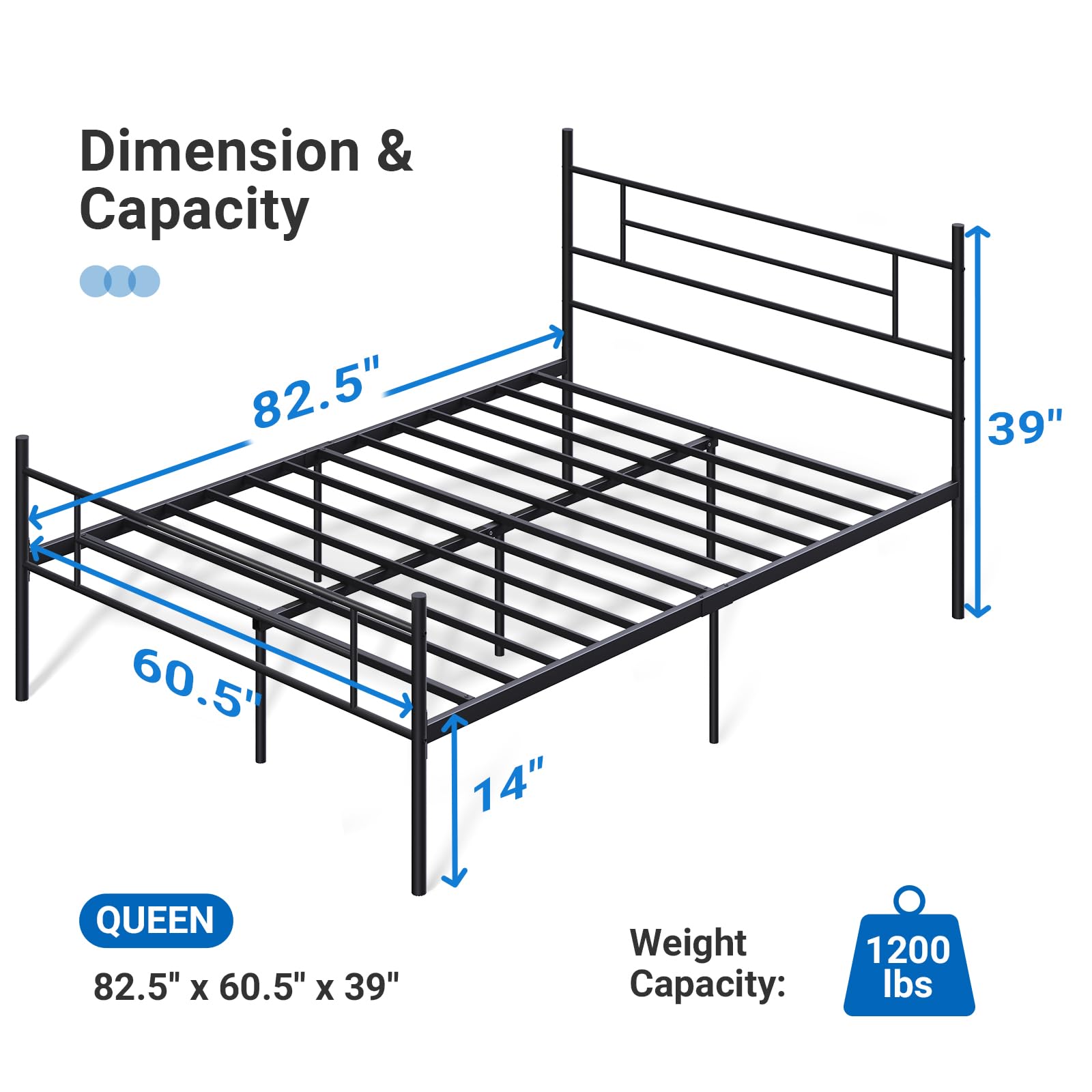 Metal Platform Queen Bed Frame with Classical Headboard Footboard