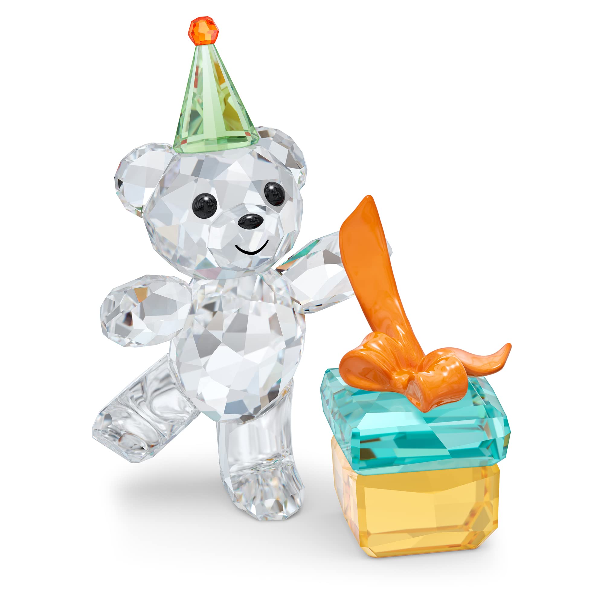 Kris Bears Best Wishes Figurine, Clear Swarovski Crystal with Green, Orange, Blue