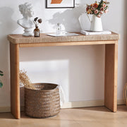 43" Farmhouse Console Table with Rattan Decor - Natural Wood Entryway Table