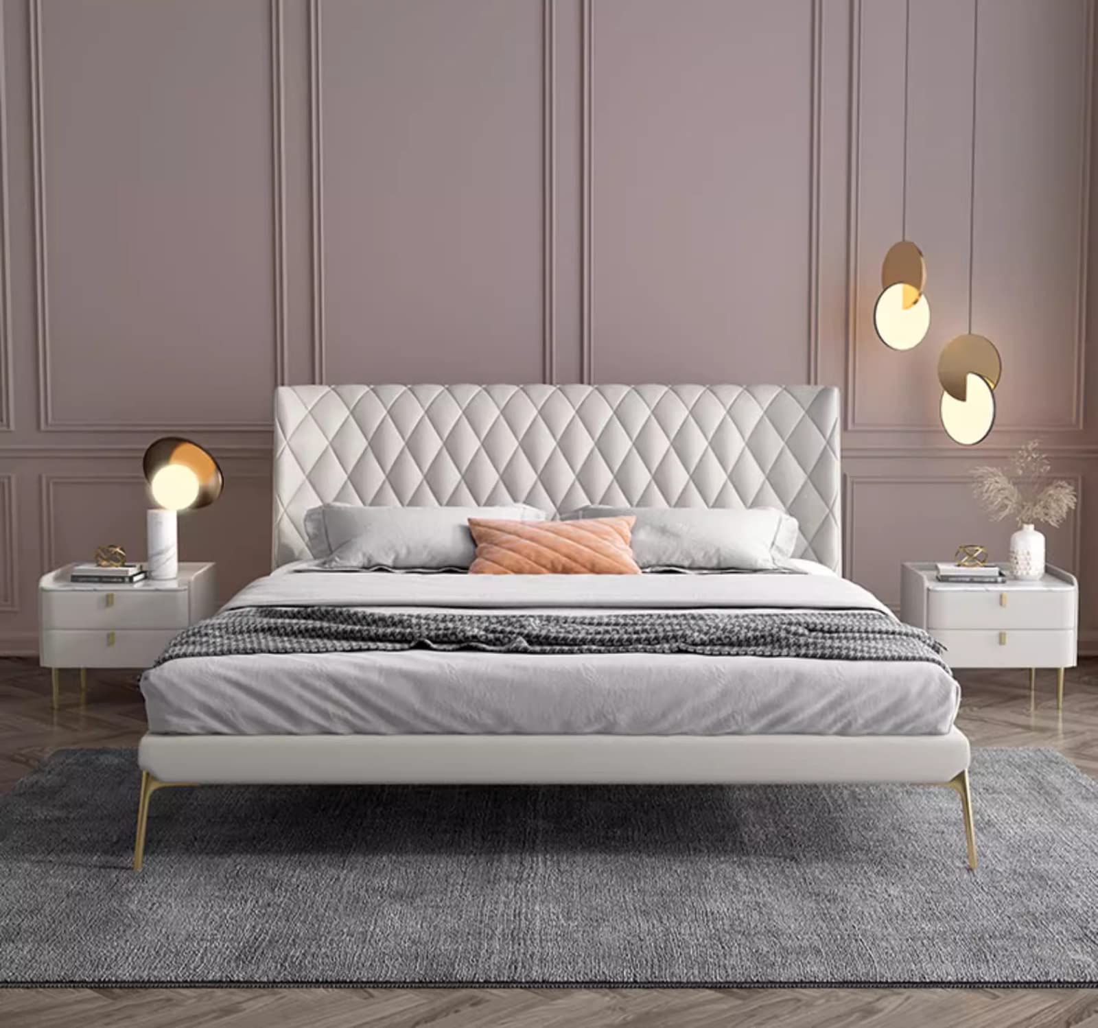 White Modern Minimalist Rock Board Bedside Cabinet