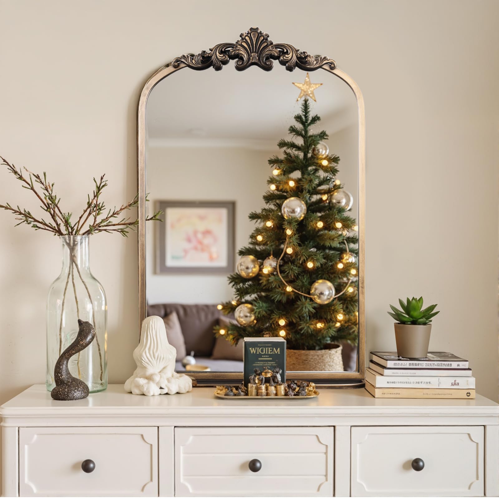 Gold Arch Baroque Mirror with Shelf 20x32