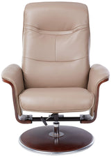 Milano Modern Bendwood Brown Leather Swivel Recliner with Ottoman, Latte