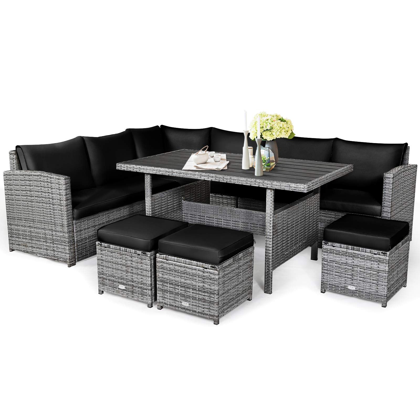 7 Pieces Patio Furniture Set, Outdoor Sectional Rattan Sofa Set