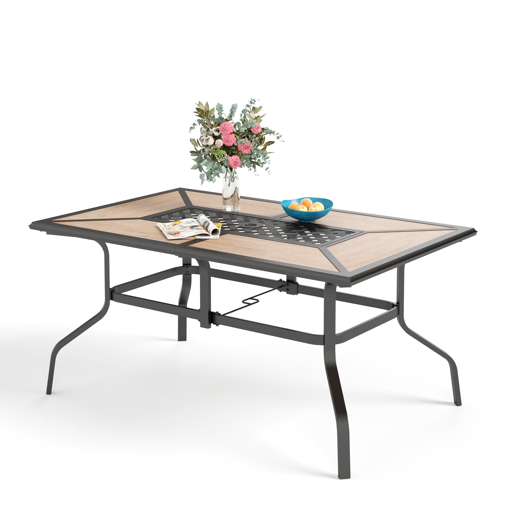 Rectangular Outdoor Dining Table with 1.6"-2" Adjustable Umbrella Hole
