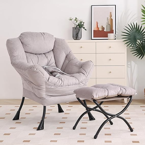 Modern Chair with Folding Footrest Lounge Accent Chai