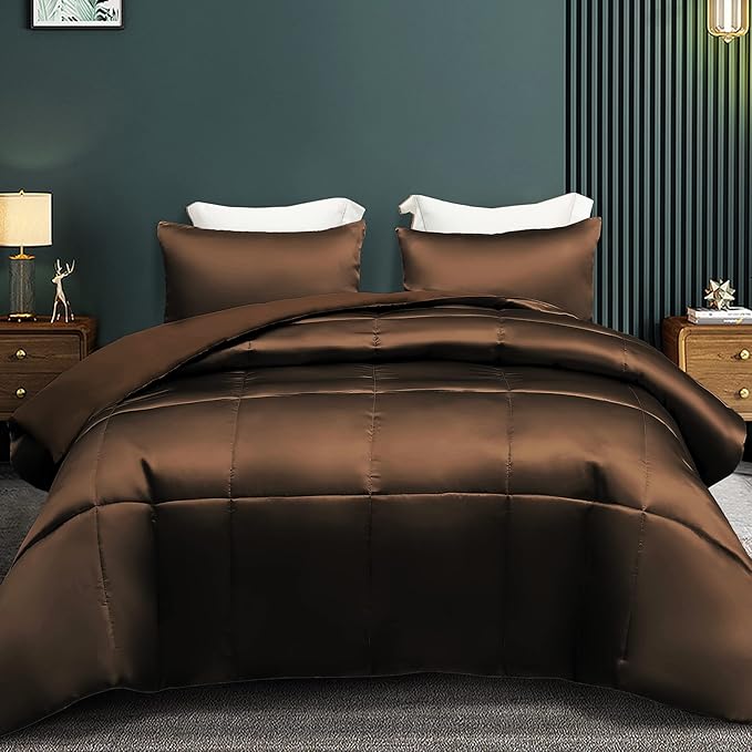 3-Piece Reversible Queen Size Silky Comforter Set/Bedding Set, Luxury Soft Satin
