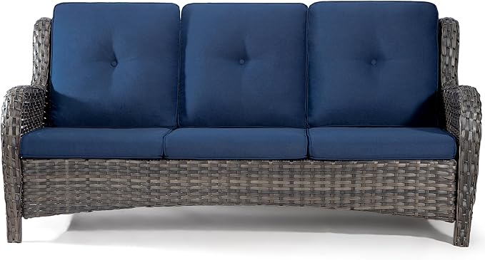 Outdoor Patio Couch Wicker Sofa - 3 Seater Rattan Sofa