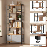 Tall Bookshelf, 6 Tier Bookcase with Drawers, Modern Book Shelf Display Standing Shelf