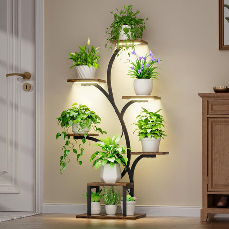 Plant Stand Indoor with Grow Lights, 7 Tiered Indoor Plant Shelf, 49" Corner Plant Stands