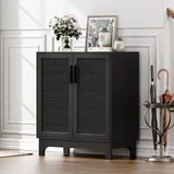 Black Rattan Cabinet, Natural Rattan Storage Cabinet with 2 Doors Adjustable Shelf Large