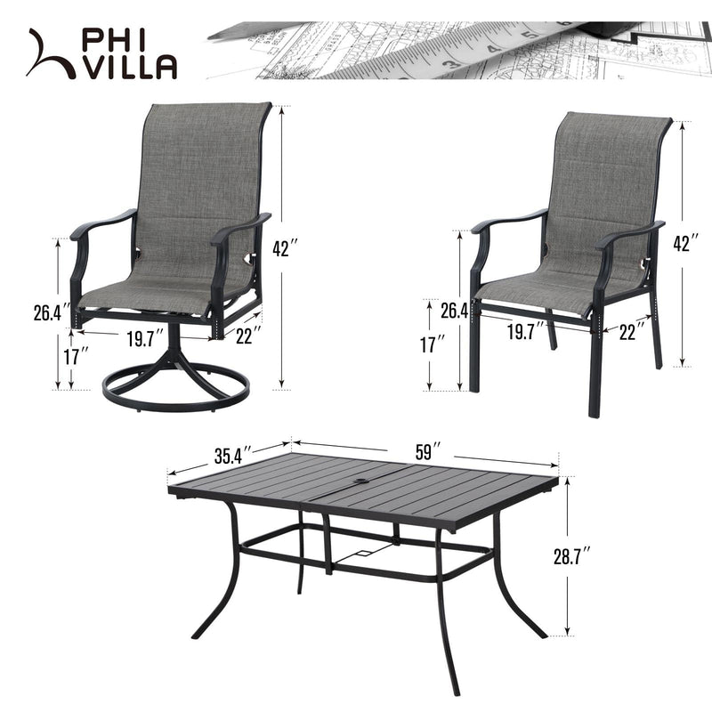 7 PCS Patio Dining Set, Outdoor Table Chair Set with Large Metal Table