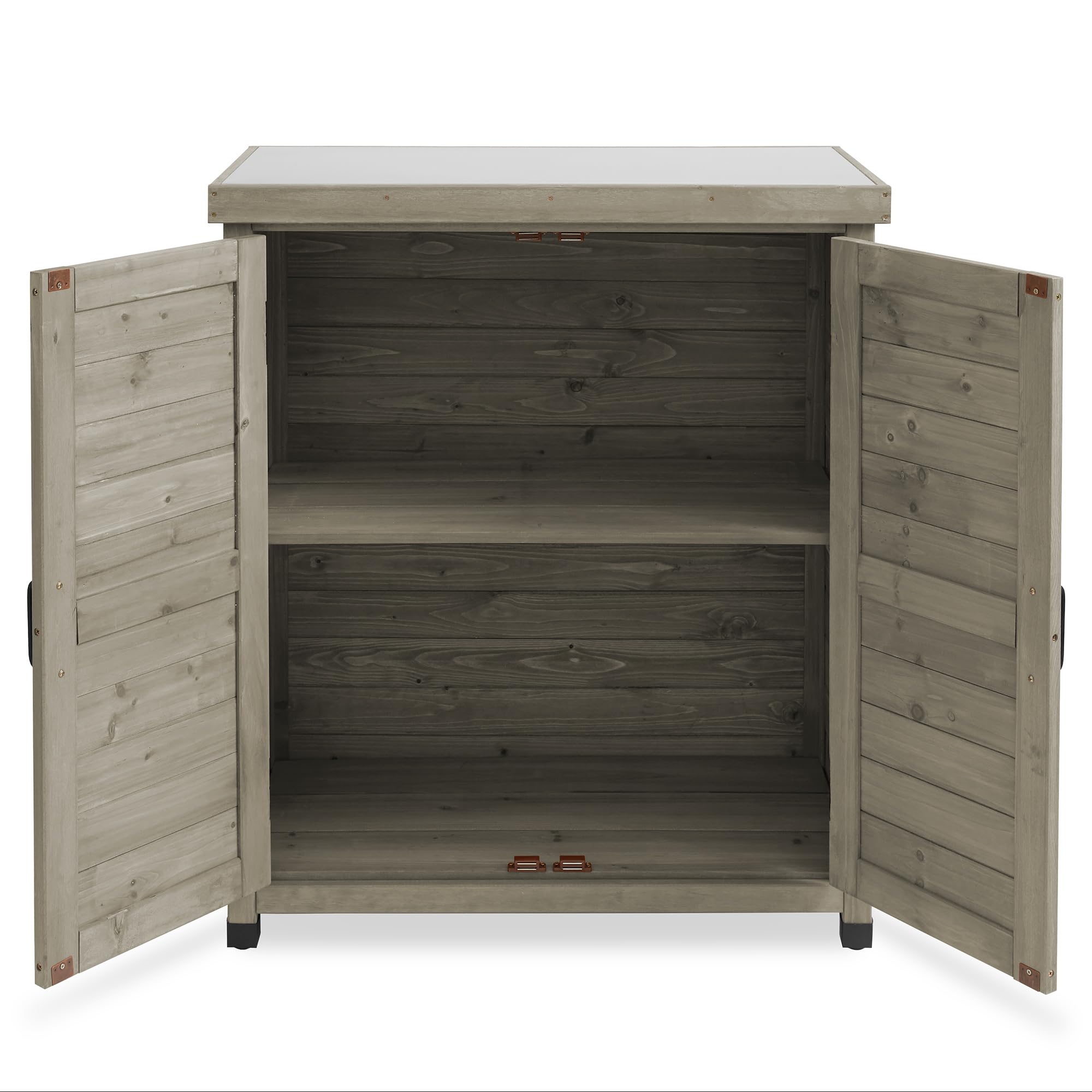 Outdoor Garden Potting Bench with Metal Tabletop and Storage Cabinet