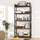 Bookshelf, 66" H 5-Tiers Heavy Duty Industrial Shelving Wood & Metal Bookcase