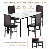 Dining Table Set for 4, Faux Marble Kitchen Table Chairs Set of 4 PU Leather Chairs