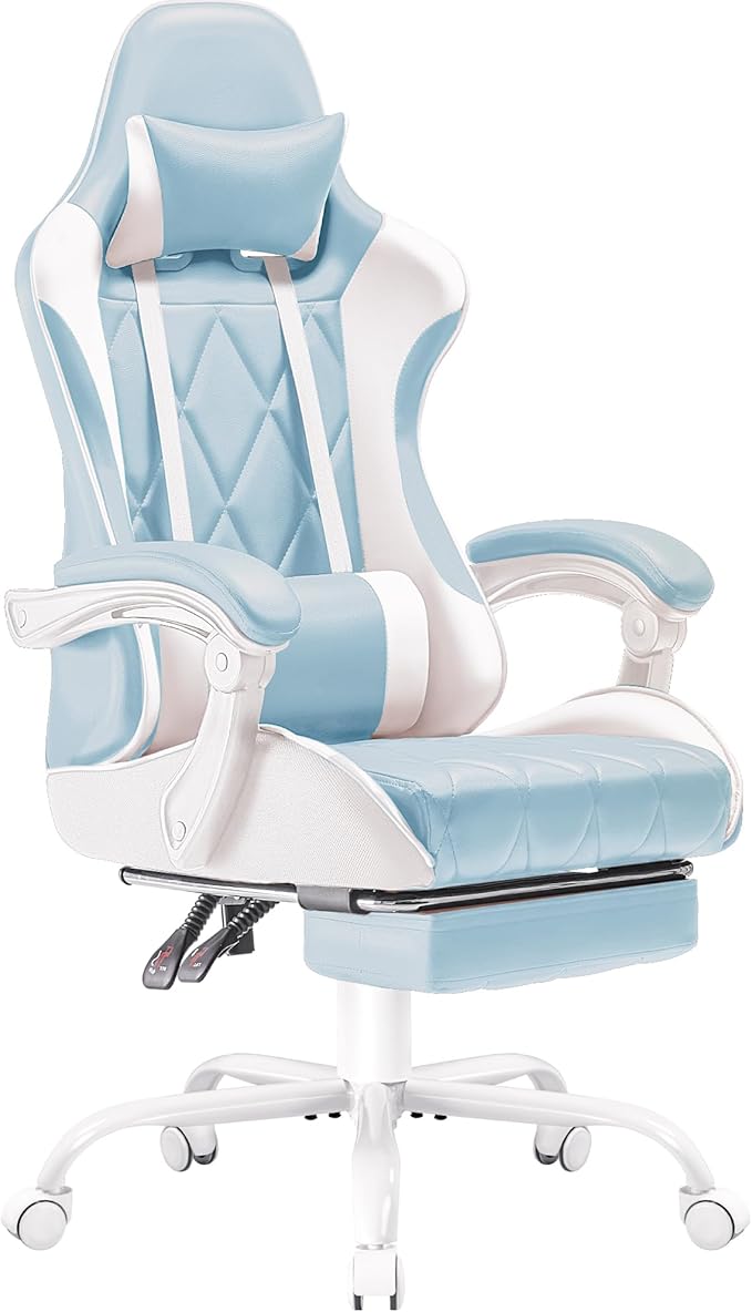 Gaming Chair, Computer Chair with Footrest and Massage Lumbar Support, Ergonomic