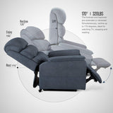 Motor Electric Power Recliner Lift Chair Linen Fabric Electric Recliner for Elderly, Heated Vibration Massage Sofa with Side Pockets & Remote Control, Gray-Blue