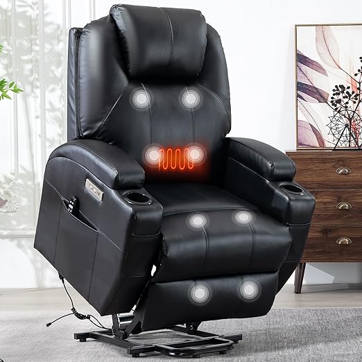 Power Lift Chair for Elderly,PU Leather Electric Recliner w/Massage and Heating