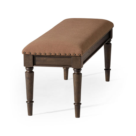 Elizabeth Traditional Wooden Upholstered Bench, Padded Seat for Kitchen Dining Room Table or Entryway in Antiqued Brown Finish