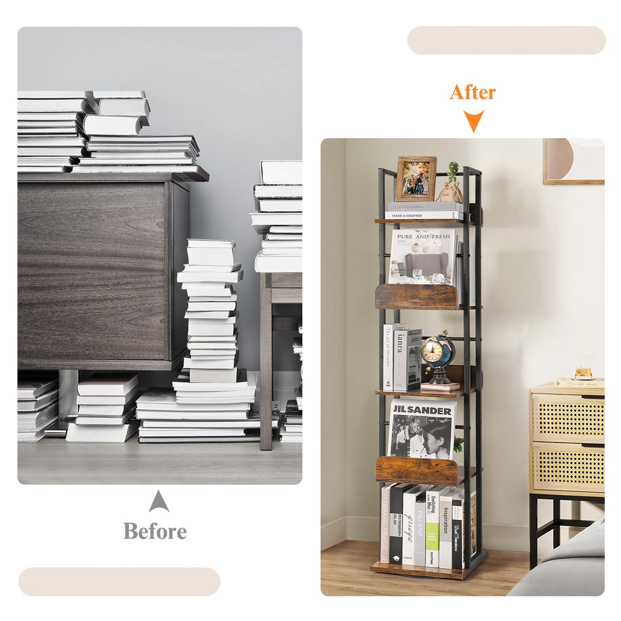 Bookshelves 5-Tier, Rotating Bookshelf Tower for Corner,