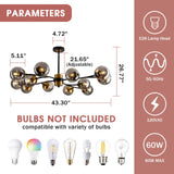 12-Light Sputnik Chandelier with Glass Globe - Mid Century Modern Black & Gold