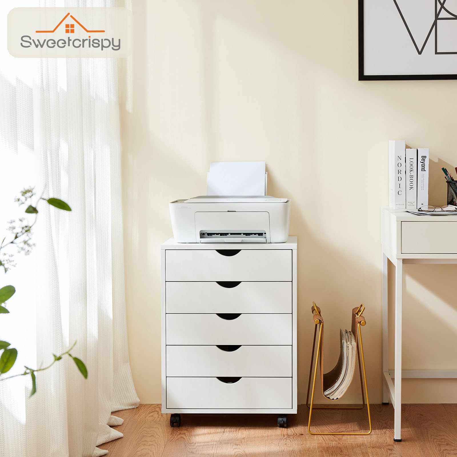 5 Drawer Chest- Dressers Storage Cabinets Wooden Dresser White Mobile Cabinet