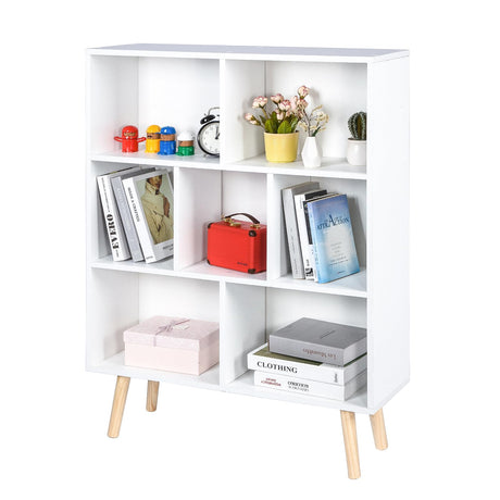 White Cube Bookshelf 7 Cube, 3 Tier Wooden Open Bookcase