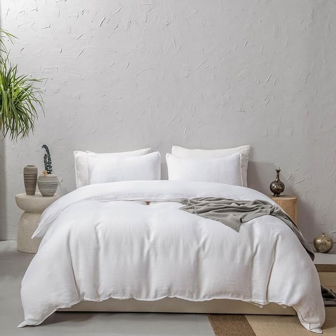 Stone Washed Linen King Duvet Cover 3-pc Set, Oeko-Tex Certified, Ultra-Soft