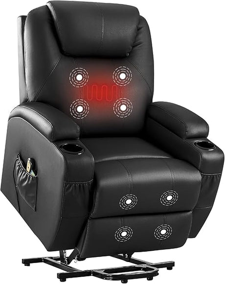 Rocker Recliner Chair with Massage for Elderly, Leather Adjustable 360°Swivel Rocking