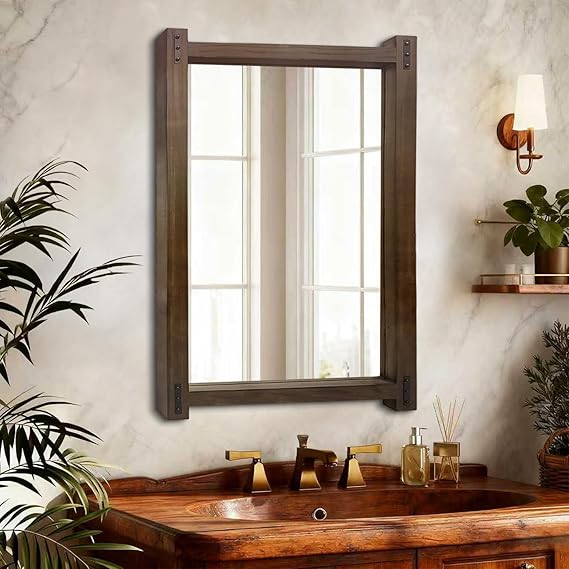 Full Length Mirror with Wood Frame 60x21 - Standing Floor & Wall Mounted