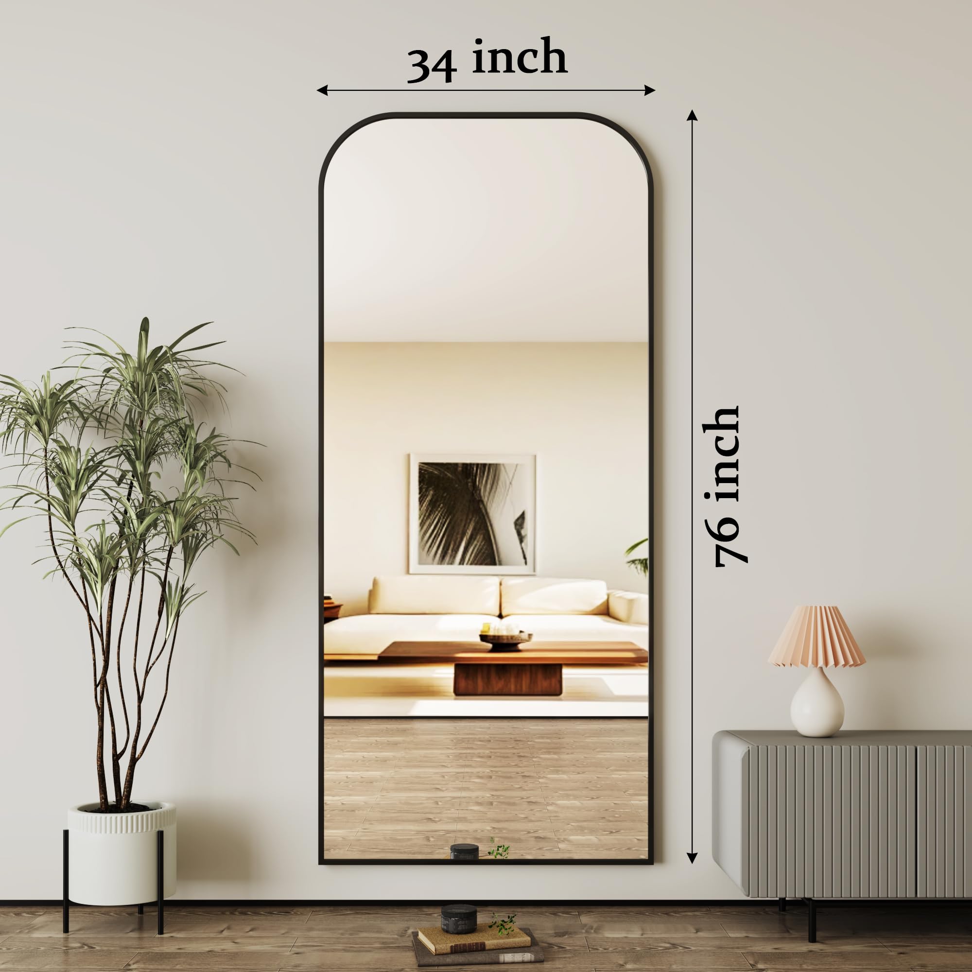 Full Length Floor Mirror 34"x76" - Nano Glass Black Frame