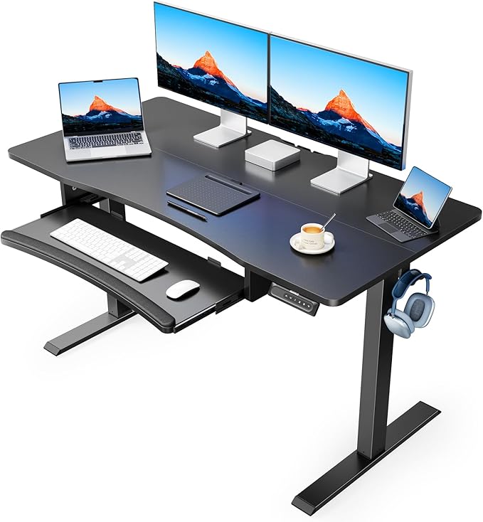 48" x 24" Electric Standing Desk with Large Keyboard Tray(26.7"), Adjustable Height Stand Up Desk for Home Office