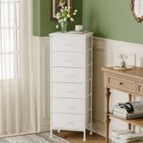 Fixwal White Tall Dresser for Bedroom, Storage Dresser Organizer with 6 Fabric Drawers, Nightstand Furniture in Closet, Entryway, Hallway