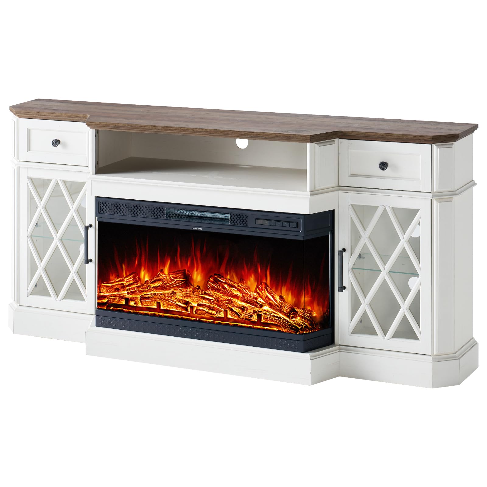 70" Farmhouse Fireplace TV Stand with LED Lights