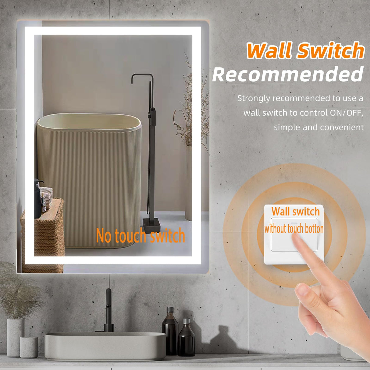 Yeeopp 36"X24" LED Bathroom Mirror with Lights, Frontlit, Anti-Fog, Lighted Bathroom Vanity Mirror for Wall Mounting, Tempered Glass, Shatterproof Design, No Touchscreen Switch