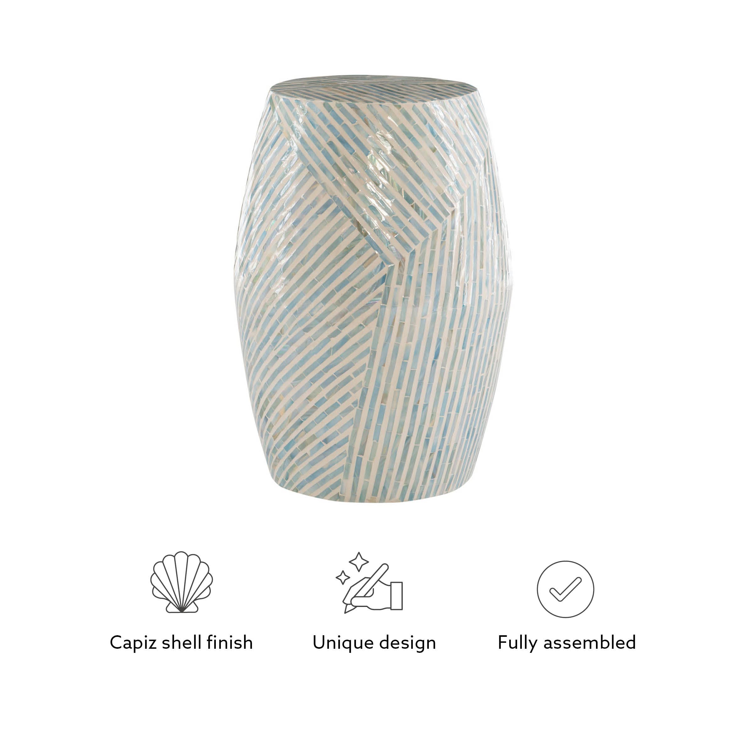 Ivory and Blue Capiz Drum Tylin Accent Table
