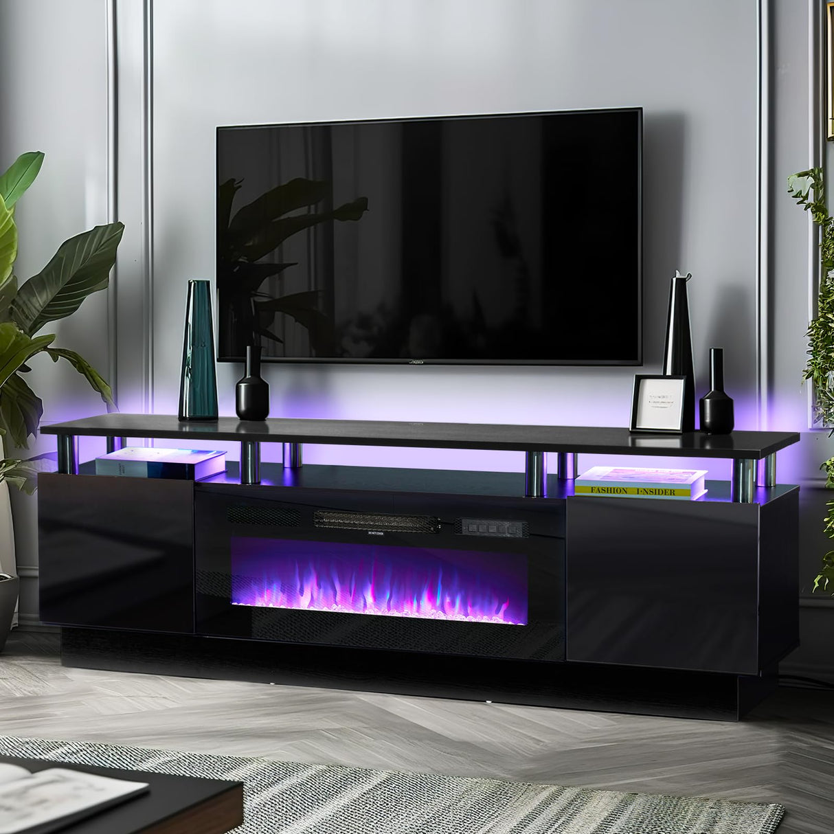 Fireplace TV Stand with 36" Electric Fireplace,LED Light Entertainment Center,2 Tier