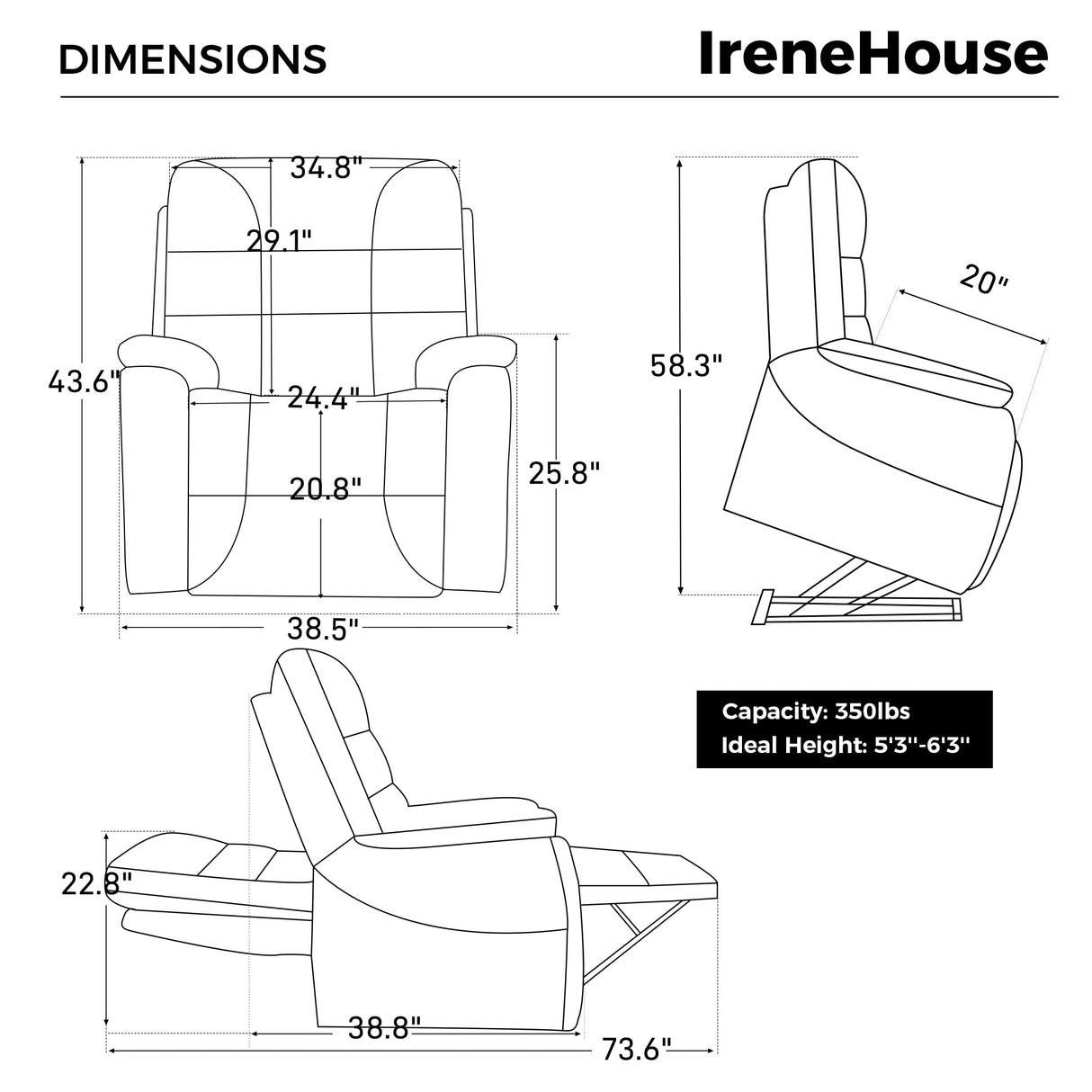 Irene House Large Power Lift Recliner Chair for Elderly Big and Tall People Dual Motor Lay Flat Electric Recliners 2 Side Pockets, Hidden Cup Holders, 9206 (Grey Faux Leather)