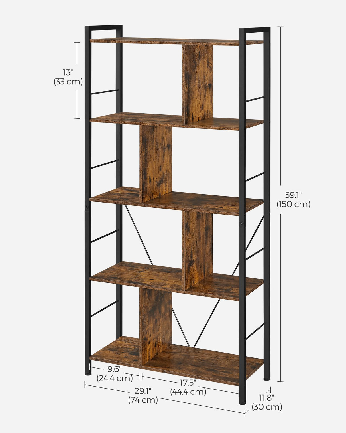 Bookshelf, 5-Tier Bookcase, Storage Shelving Unit, Display Shelf with Open Compartments