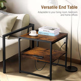 20" End Table with Charging Station, Industrial Square Side Table