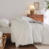 Bedsure 100% Washed Cotton Duvet Cover King Size - Minimalist Natural White Cotton Duvet Cover for All Seasons - 3 Pieces Plain Simple Duvet Cover Set with 2 Pillow Shams (White, King, 104"x90")