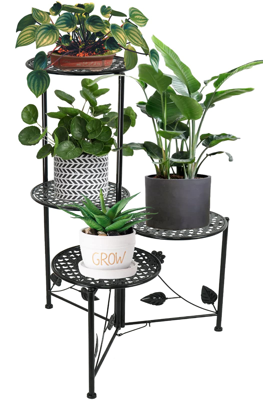 NAKUPE Plant Stand Indoor Outdoor, 3/4 Tier 30" Tall Metal Flower Pot Holder Shelves, Tiered Plant Rack Organizer, Planter Display Storage Shelf for Patio Balcony Garden Living Room Corner(Black)