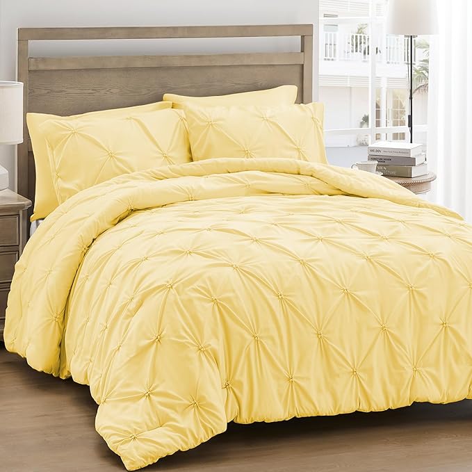 King Size Comforter Set Gray - Soft Fluffy Pintuck Down Alternative Bedding Set
