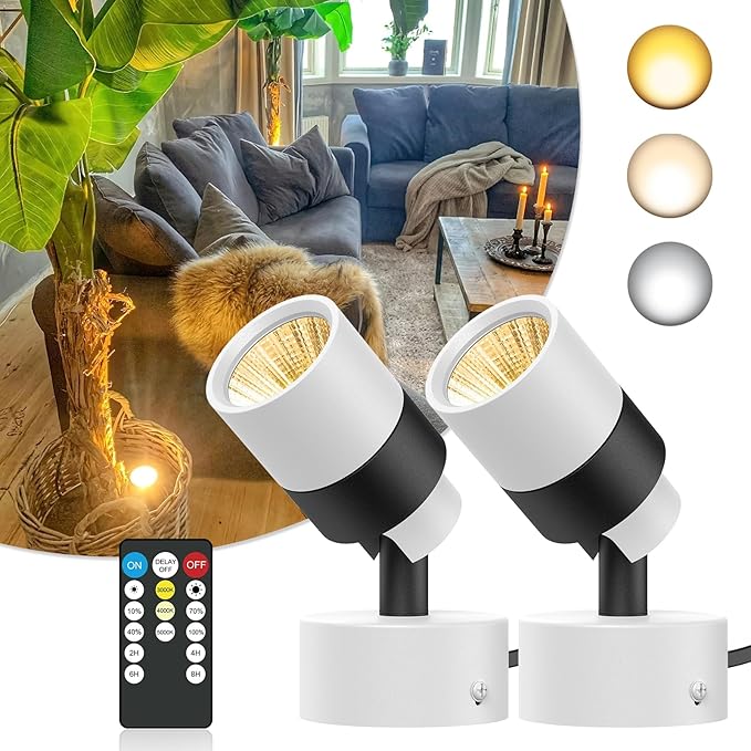 Spotlight Indoor 2 Pack, 5W Dimmable Plant Up Lights with Remote Control & Timer