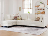 4 Seater Sectional Sofa with Reversible Chaise, Velvet L Shaped Sofa Sectional Couch with Convertible Storage Ottoman Beige