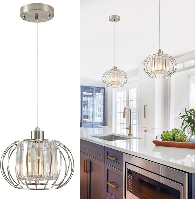 Gold Pendant Light Fixture, Modern Crystal Pendant Lights Kitchen Island, 1-Light