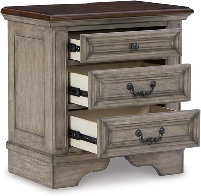 Realyn French Country 3 Drawer Nightstand with Electrical Outlets & USB Ports