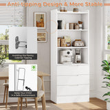 73.23'' Tall Storage Cabinet Bookcase with 3 Drawers and 3-Tier Open Shelves Wooden Bookshelf Kitchen Pantry