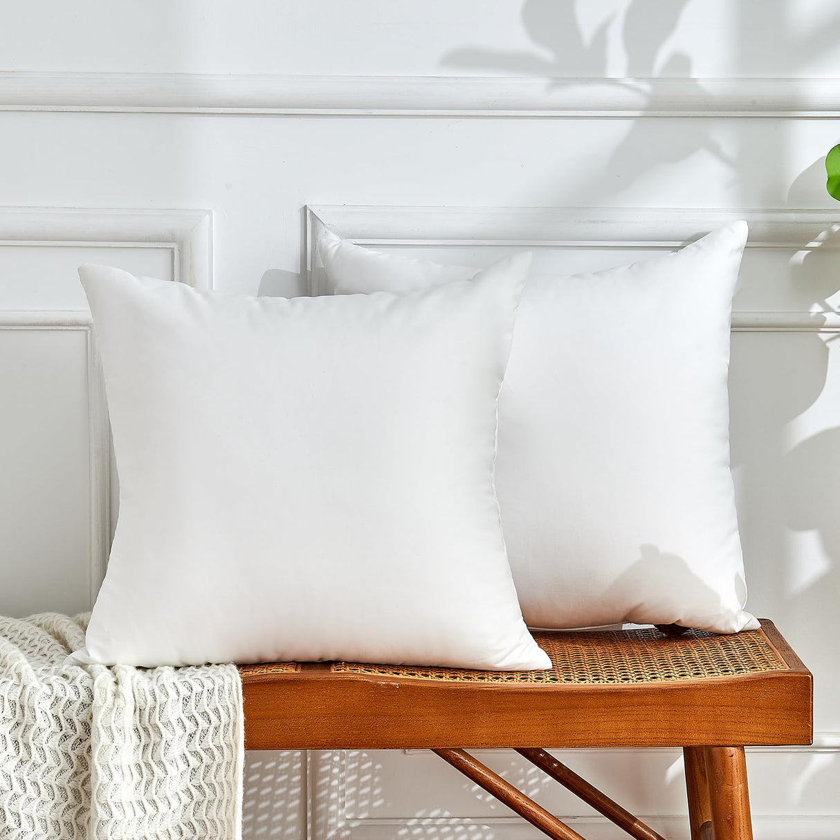 DOWNSTORIA 24x24 Pillow Inserts Set of 2, White Throw Pillow Insert 2 Pack, Foam Filled Decorative Pillows Stuffer for Couch, Bed, Living Room.(24x24 Inch)