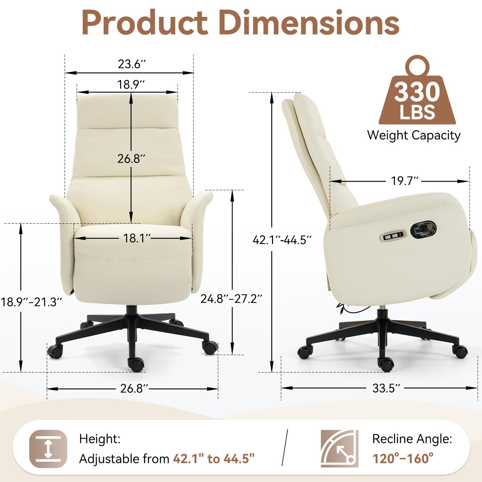 Electric Executive Office Chair with Footrest - Ergonomic PU Leather Recliner, Beige